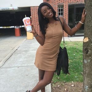 Suede Tan Mini Dress
